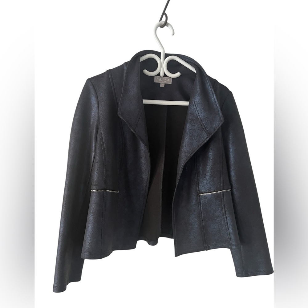 Laura Blue & Black Blazer – Size 12 | Chic Zip Detail | Smart Casual Staple